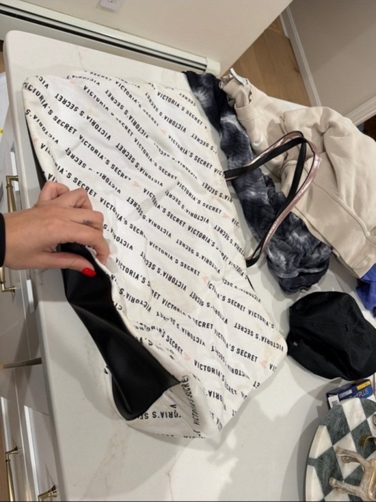 Victoria's Secret Handbags - Victoria's Secret White Canvas Logo Tote with Black Trim